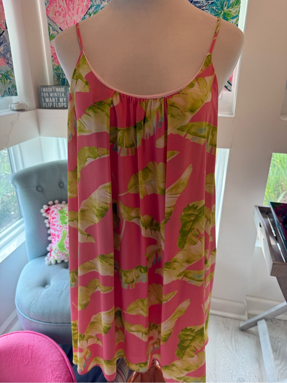 Adrienne Pink and Lime Tropical Slip Dress